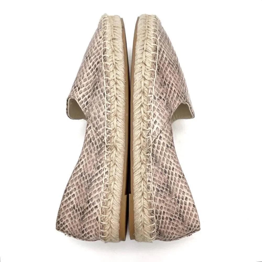 Sam Edelman Kesia Espadrilles Size 8.5 Snake Print Leather Flats Slip-On Taupe